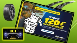 Promo Michelin Garage Garriou : 120€ remboursés sur l'achat de pneus, juin à juillet 2026.